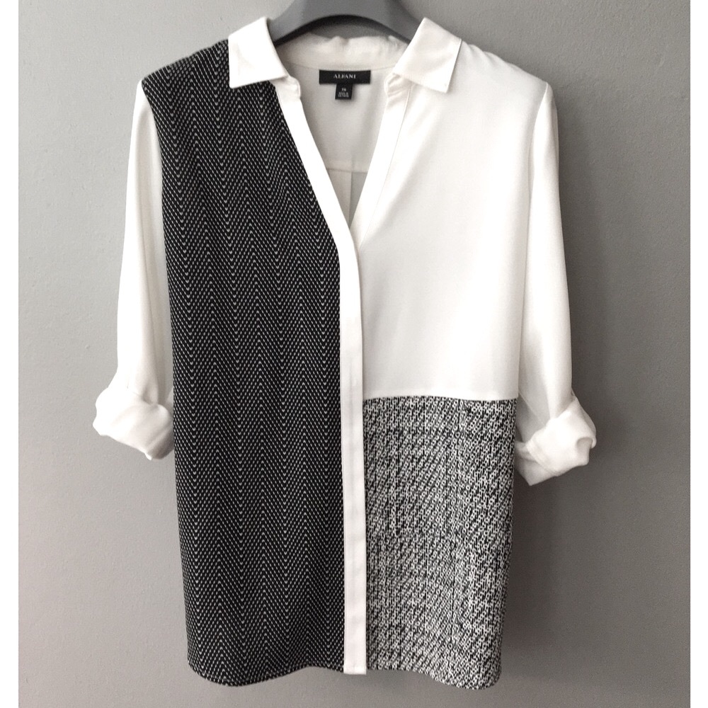 Alfani Abstract Button Front Contemporary Blouse